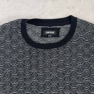 ZANEROBE Sweater Men XL Black‎ White Geometric 3D Textured Knit Sweatshirt